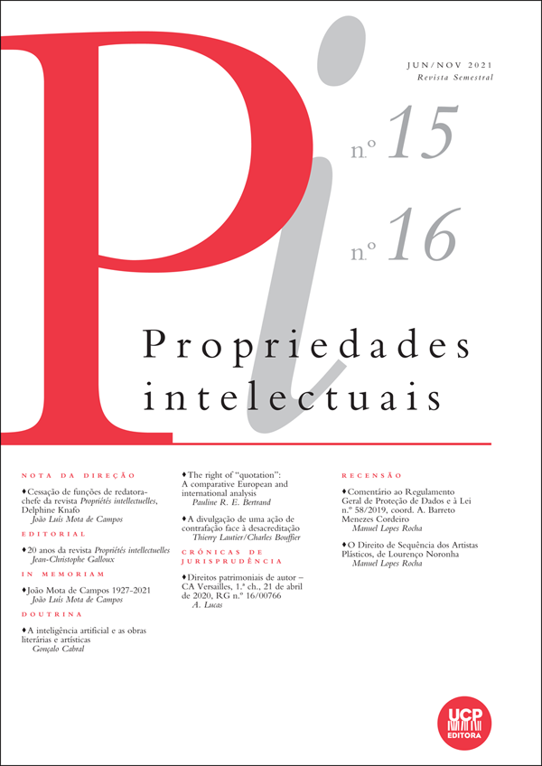 PROPRIEDADES INTELECTUAIS N. 15/16 (JAN./JUN. 2021)